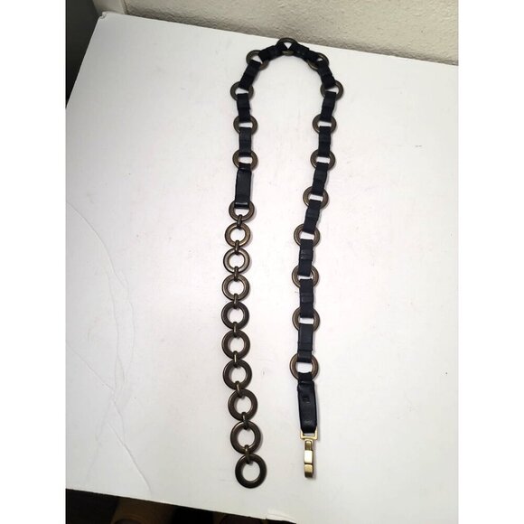 Vintage Chain Link Belt Black & Bronze Metal Leather And Elastic Women's Accesso - Picture 3 of 6